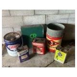 (7) Miscellaneous Oil Tins, CR Seal Container & More