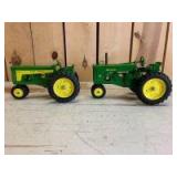 1/16 Scale Ertl John Deere (2)-narrow front tractors on rubber