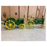 1/16 Scale Ertl John Deere (2)-Anniversary Edition tractors on steel