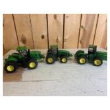 1/32 Scale Ertl John Deere (3)-Collector Edition tractors w/front and rear duals and 3-pt.