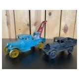 Cast Iron Tow Truck and Stake Bed Truck