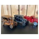 2 Cast Iron Cars and Cast Aluminum Gas Truck