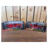 (2) 1/30 Scale Ertl John Deere Athens-Fox & Seagrave Firetruck Banks