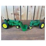 1/16 Scale Customized Ertl/Ertl John Deere (2)-narrow front tractors on rubber