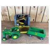 1/16 Scale Ertl/Custom John Deere 320 Skid-Steer & Wooden Model D w/ Wagon Set