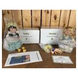 Various Scale Danbury Mint John Deere Sally & Jessie Porcelain Dolls