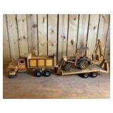 Wooden Truck/Trailer & Backhoe Set