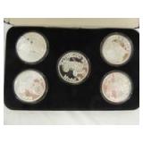 John Deere set of (5)-silver rounds w/case