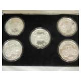 John Deere set of (5)-Series II silver rounds w/case