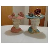 1 Pink and 1 blue head vase 6"