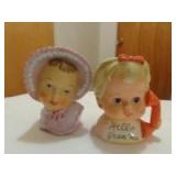 Baby and girl head vases 6"
