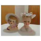 2 Ladies head vases 6"