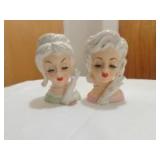 2 Ladies head vases 6"