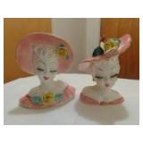 2 Ladies head vases 6"