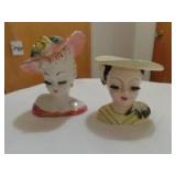 2 Ladies head vases 5"