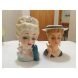 2 Ladies head vases 6" and 5"