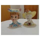 2 Ladies head vases 6" and 5"