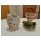 Lady and puppy head vases 6" and 5"