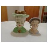 2 Ladies head vases 5" and 4"
