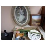 Oval picture, picture of farm, miniature sad irons