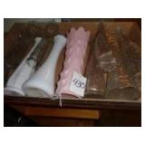 Fenton 9" Pink Drape vase and assorted bud vases