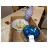 Moon & Star blue bowl, vase, and Gallaway footed bowl