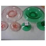 Pink & Green etched console bowls and candle holders