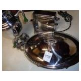 Covered casserole, very old toaster, and coffee server