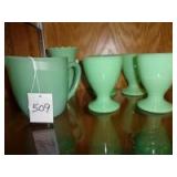 Jadite pitcher, (4)-glasses, and vase