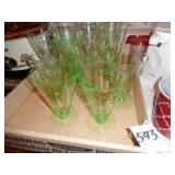 (11)-Green depression stemmed etched glasses