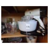 Sunbeam Mixmaster, Corning coffee pot, and baking pans