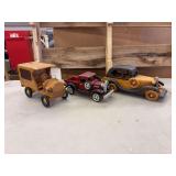 (3) Wooden Toy Trucks + Car
