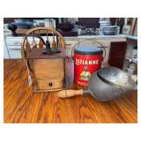Luzianne Coffee Tin, Wooden Coffee Grinder and Coal Shovel