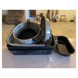 Assorted Kitchenware: Roasting Pans, Pressure Cooker, and Griswold Skillet
