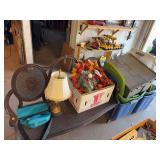 Wood Bench, Empty Totes, & Fall Decor