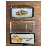 (2) Caterpillar Scraper Tie Clip + Crawler Tie Pin