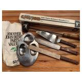 (5) John Deere Branding Iron, Knives, Server, Spoon Rest