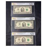 3 PCGS Graded 2009 $2 Federal Reserve Notes Dallas Star Notes