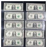 Lot of 10 US One Dollar Star Notes, Series 2003 and 1999