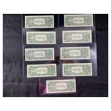 Lot of 9 United States One Dollar Star Notes, Series 1974 and 1977
