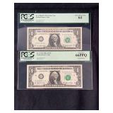 1974 $1 Star Note & 2006 $1 FW Federal Reserve Note PCGS Graded