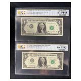Two 1963A $1 Federal Reserve Star Notes Cleveland PCGS Graded