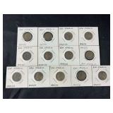 Lot of 13 Jefferson War Nickels 1943-1944 P, D, S Mint Marks