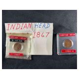 1867 and 1908-S Indian Head Cents