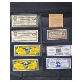 Lot of 8 Assorted Scrip, Coupons, and Tokens: 1912-1988