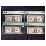 Lot of 4 PCGS Graded US One Dollar Federal Reserve Star Notes 1993-2009