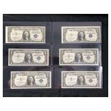 Lot of 6 US Silver Certificate Star Notes 1935F, 1935E, 1957, 1957A