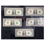 Collection of 5 US Federal Reserve Star Notes, Series 1977, 1988, 2017
