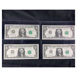 Four 2013 Series Star Note One Dollar Federal Reserve Notes