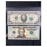 Two US Twenty Dollar Federal Reserve Notes: 1981A and 2017A Star Note